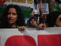 EDMONTON, CANADA - APRIL 14:
Members of the Palestinian diaspora supported by local activists, during the 'Stop Genocide Now' rally, marchin...