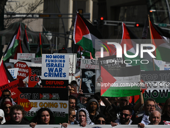 EDMONTON, CANADA - APRIL 14:
Members of the Palestinian diaspora supported by local activists, during the 'Stop Genocide Now' rally, marchin...