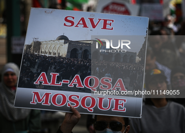 EDMONTON, CANADA - APRIL 14:
Members of the Palestinian diaspora supported by local activists, during the 'Stop Genocide Now' rally, marchin...