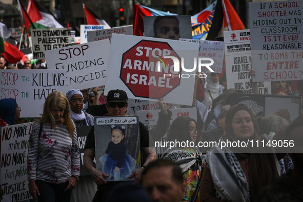 EDMONTON, CANADA - APRIL 14:
Members of the Palestinian diaspora supported by local activists, during the 'Stop Genocide Now' rally, marchin...