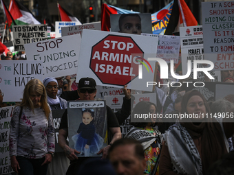 EDMONTON, CANADA - APRIL 14:
Members of the Palestinian diaspora supported by local activists, during the 'Stop Genocide Now' rally, marchin...