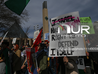 EDMONTON, CANADA - APRIL 14:
Members of the Palestinian diaspora supported by local activists, during the 'Stop Genocide Now' rally, marchin...