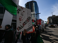 EDMONTON, CANADA - APRIL 14:
Members of the Palestinian diaspora supported by local activists, during the 'Stop Genocide Now' rally, marchin...