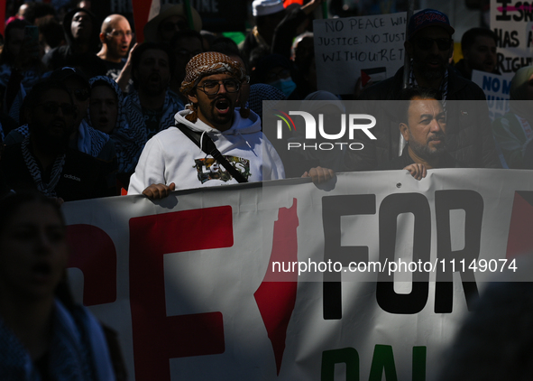 EDMONTON, CANADA - APRIL 14:
Members of the Palestinian diaspora supported by local activists, during the 'Stop Genocide Now' rally, marchin...