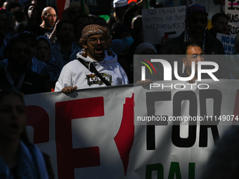 EDMONTON, CANADA - APRIL 14:
Members of the Palestinian diaspora supported by local activists, during the 'Stop Genocide Now' rally, marchin...