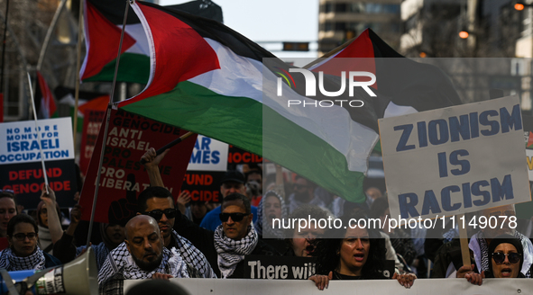 EDMONTON, CANADA - APRIL 14:
Members of the Palestinian diaspora supported by local activists, during the 'Stop Genocide Now' rally, marchin...