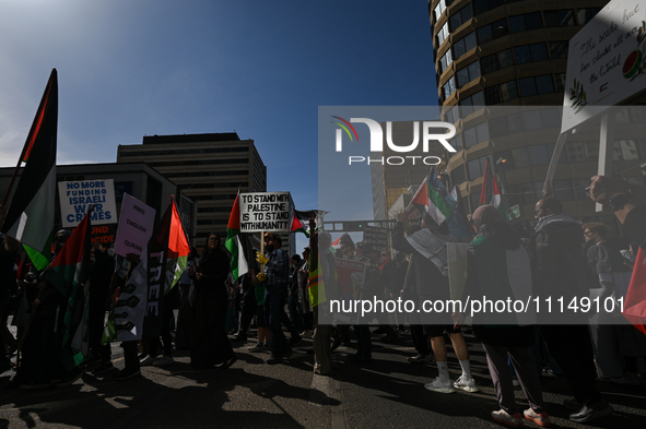 EDMONTON, CANADA - APRIL 14:
Members of the Palestinian diaspora supported by local activists, during the 'Stop Genocide Now' rally, marchin...