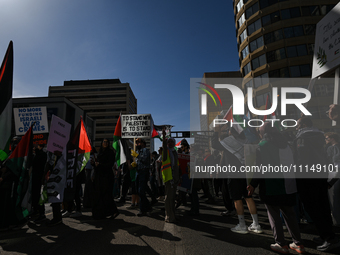 EDMONTON, CANADA - APRIL 14:
Members of the Palestinian diaspora supported by local activists, during the 'Stop Genocide Now' rally, marchin...