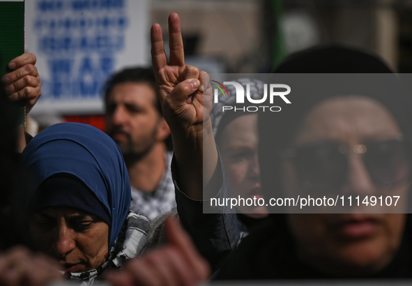 EDMONTON, CANADA - APRIL 14:
Members of the Palestinian diaspora supported by local activists, during the 'Stop Genocide Now' rally, marchin...