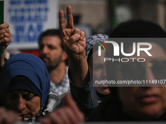 EDMONTON, CANADA - APRIL 14:
Members of the Palestinian diaspora supported by local activists, during the 'Stop Genocide Now' rally, marchin...