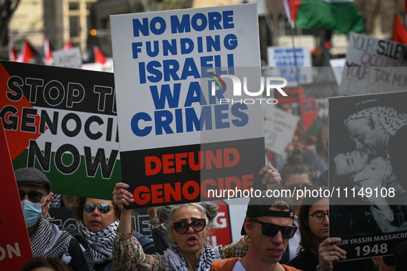 EDMONTON, CANADA - APRIL 14:
Members of the Palestinian diaspora supported by local activists, during the 'Stop Genocide Now' rally, marchin...