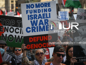 EDMONTON, CANADA - APRIL 14:
Members of the Palestinian diaspora supported by local activists, during the 'Stop Genocide Now' rally, marchin...