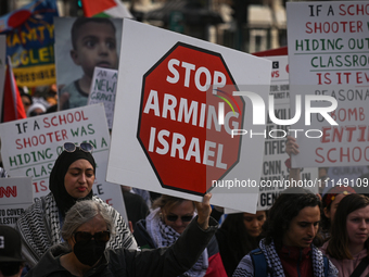 EDMONTON, CANADA - APRIL 14:
Members of the Palestinian diaspora supported by local activists, during the 'Stop Genocide Now' rally, marchin...