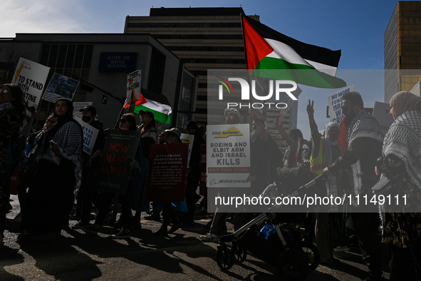 EDMONTON, CANADA - APRIL 14:
Members of the Palestinian diaspora supported by local activists, during the 'Stop Genocide Now' rally, marchin...