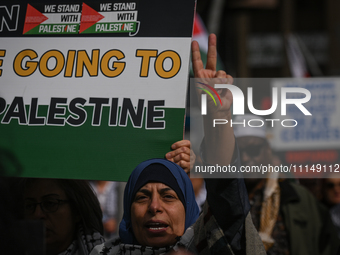 EDMONTON, CANADA - APRIL 14:
Members of the Palestinian diaspora supported by local activists, during the 'Stop Genocide Now' rally, marchin...