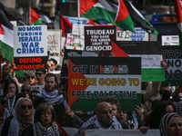 EDMONTON, CANADA - APRIL 14:
Members of the Palestinian diaspora supported by local activists, during the 'Stop Genocide Now' rally, marchin...