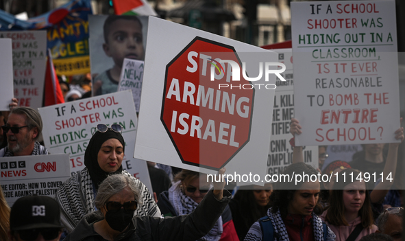 EDMONTON, CANADA - APRIL 14:
Members of the Palestinian diaspora supported by local activists, during the 'Stop Genocide Now' rally, marchin...