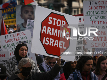 EDMONTON, CANADA - APRIL 14:
Members of the Palestinian diaspora supported by local activists, during the 'Stop Genocide Now' rally, marchin...