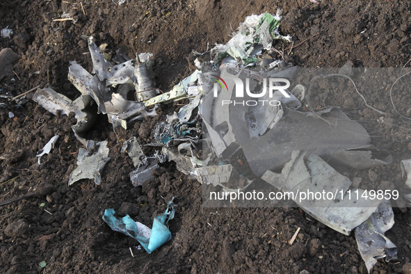 Debris from a missile used by Russian troops to attack the city is lying in Dnipro, Eastern Ukraine, on April 15, 2024. 