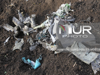 Debris from a missile used by Russian troops to attack the city is lying in Dnipro, Eastern Ukraine, on April 15, 2024. (