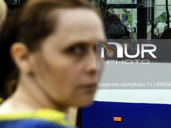 Passengers on public transport are passing by the action ''Don't be silent. Captivity Kills'' in support of the captured Azovstal defenders,...