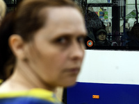 Passengers on public transport are passing by the action ''Don't be silent. Captivity Kills'' in support of the captured Azovstal defenders,...