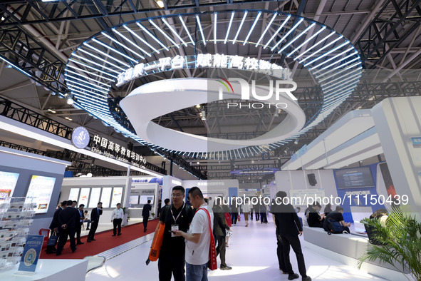 Citizens are visiting the exhibition area of the 61st China Higher Education Expo in Fuzhou, Fujian Province, China, on April 15, 2024. 