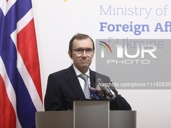 Minister of Foreign Affairs of the Kingdom of Norway, Espen Barth Eide, is attending a joint news conference with Minister of Foreign Affair...