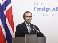 Minister of Foreign Affairs of the Kingdom of Norway, Espen Barth Eide, is attending a joint news conference with Minister of Foreign Affair...