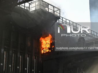 A coke oven is being seen on the premises of PJSC Zaporizhcoke in Zaporizhzhia, southeastern Ukraine, on April 11, 2024. NO USE RUSSIA. NO U...