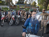 Members of the Islamic Revolutionary Guard Corps (IRGC) Special Forces are standing together at a celebration for the IRGC's unmanned aerial...