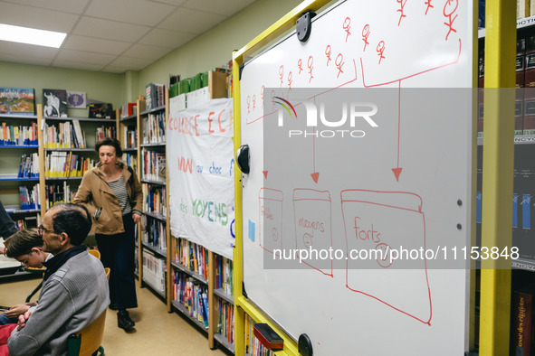 Several dozen parents, children, and staff are occupying the public school for the night in Rennes, France, on April 16, 2024. 