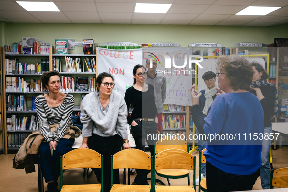 In Rennes, France, on April 16, 2024, protesters are occupying the College d'Echange in opposition to the 'choc des savoirs', with EELV coun...