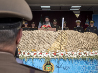 Iranian President Ebrahim Raisi (C) is attending a military parade to mark Iran's Army Day anniversary at an Army military base in Tehran, I...