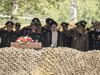 Iranian President Ebrahim Raisi (C) is attending a military parade to mark Iran's Army Day anniversary at an Army military base in Tehran, I...