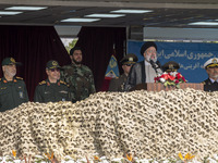 Iranian President Ebrahim Raisi (2nd R) is addressing attendees at a military parade marking Iran's Army Day anniversary at an Army military...