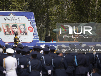 A truck is carrying an Iranian-made Qased bomb during a military parade marking Iran's Army Day anniversary at an Army military base in Tehr...