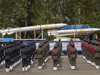 A truck is carrying Iranian-made Sayyad-4B missiles during a military parade marking the anniversary of Iran's Army Day at an Army military...