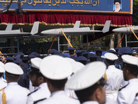 A truck is carrying Iranian-made Unmanned Aerial Vehicles (UAVs) during a military parade marking the anniversary of Iran's Army Day at an A...