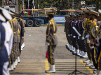 A truck is carrying Iranian-made Unmanned Aerial Vehicles (UAVs) during a military parade marking the anniversary of Iran's Army Day at an A...