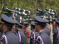 A truck is carrying Iranian-made missiles during a military parade marking the anniversary of Iran's Army Day at an Army military base in Te...