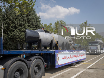 A truck is carrying an Iranian-made suicide submarine during a military parade marking Iran's Army Day anniversary at an Army military base...