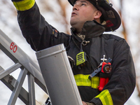  The Chicago Fire Department is battling a significant 2-11 alarm blaze at 2837 North Christiana Avenue in Chicago, Illinois, on April 19, 2...