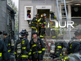  	The Chicago Fire Department is battling a significant 2-11 alarm blaze at 2837 North Christiana Avenue in Chicago, Illinois, on April 19,...