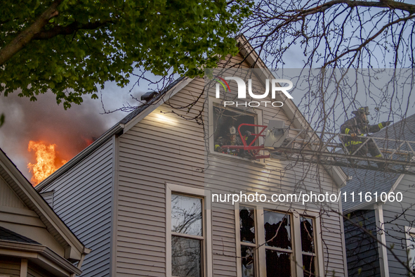  	The Chicago Fire Department is battling a significant 2-11 alarm blaze at 2837 North Christiana Avenue in Chicago, Illinois, on April 19,...