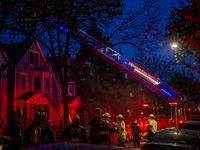  	The Chicago Fire Department is battling a significant 2-11 alarm blaze at 2837 North Christiana Avenue in Chicago, Illinois, on April 19,...