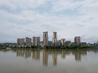 The water level of the Rongan county section of the Rongjiang River in the upper reaches of the Pearl River is rising in Liuzhou, China, on...