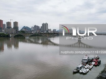 The water level of the Rongan county section of the Rongjiang River in the upper reaches of the Pearl River is rising in Liuzhou, China, on...