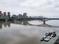 The water level of the Rongan county section of the Rongjiang River in the upper reaches of the Pearl River is rising in Liuzhou, China, on...