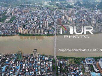 The water level of the Rongan county section of the Rongjiang River in the upper reaches of the Pearl River is rising in Liuzhou, China, on...